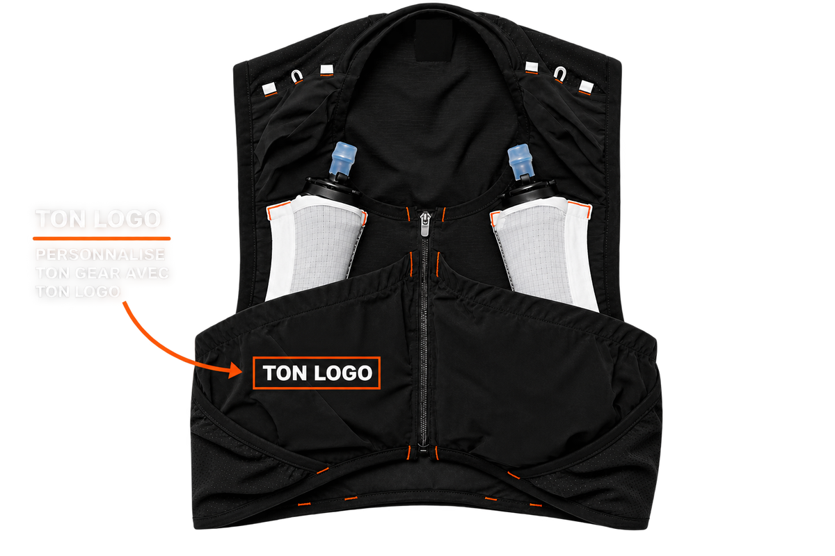 Gilet de trail avec logo personnalisé thermocollant, exemple d'application KRAG